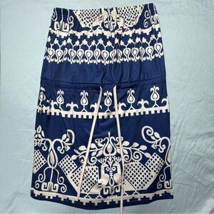 Saukole Navy and White Patterned Summer Dress W Drawstrings And Pockets Size L